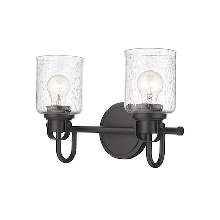 Z-Lite Kinsley 2 Light Vanity, Matte Black And Clear Seeded 340-2V-MB
